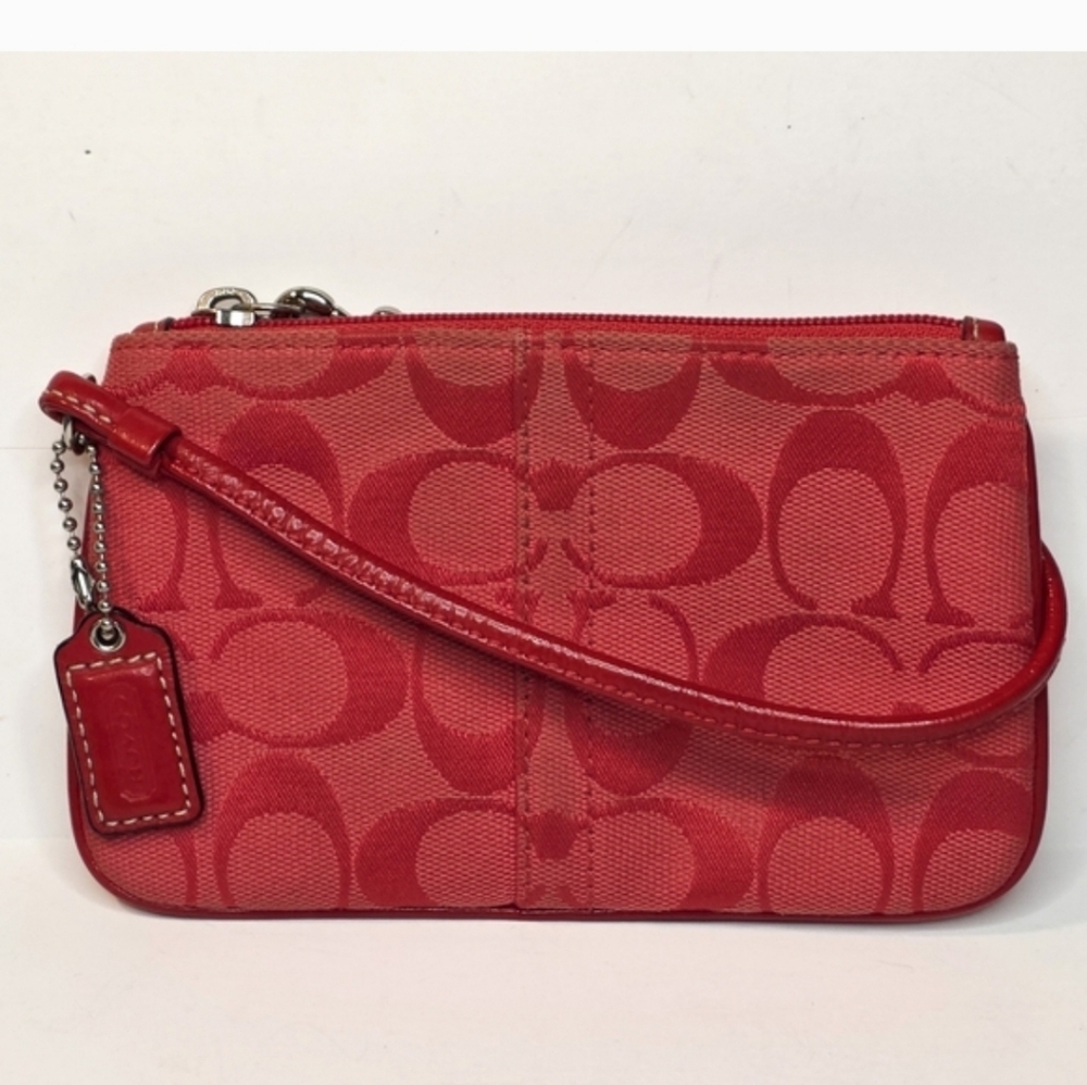 Coach Red Signature Jacquard Wristlet